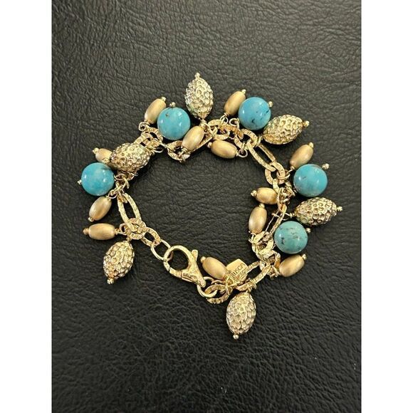 Etrusca 925 Vermeil Turquoise/Gold Ball Charms Bracelet - Picture 3 of 6